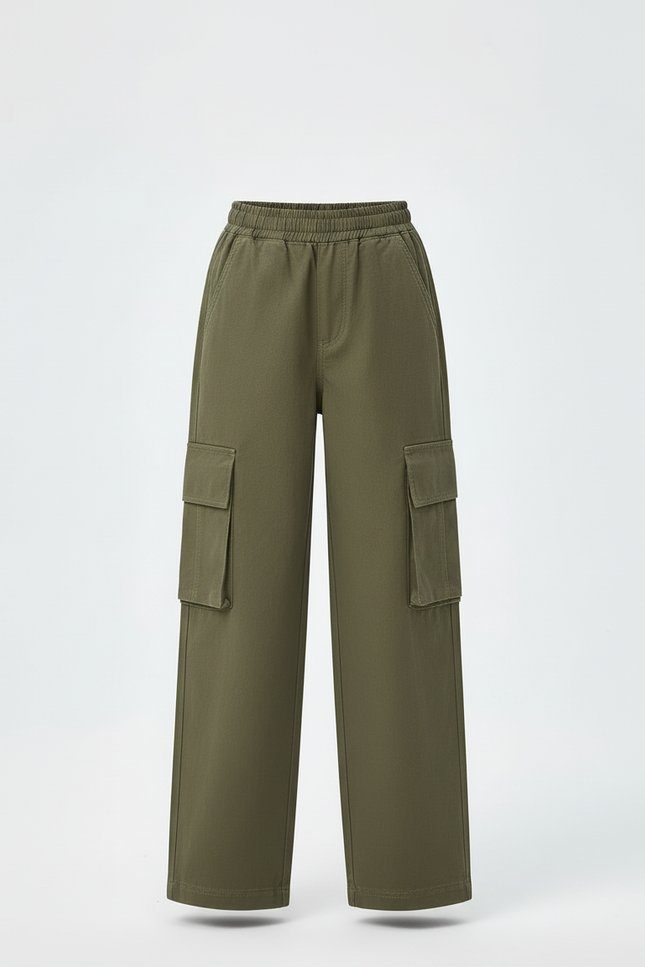 Pantalon Cargo Vert Ample Décontracté Enfant - Kaki Toile - vue 3