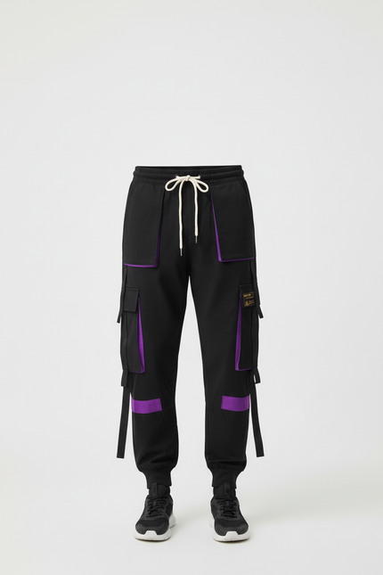 Pantalon Cargo Noir Violet Streetwear Multi-Poches Homme - Polyester - vue 3