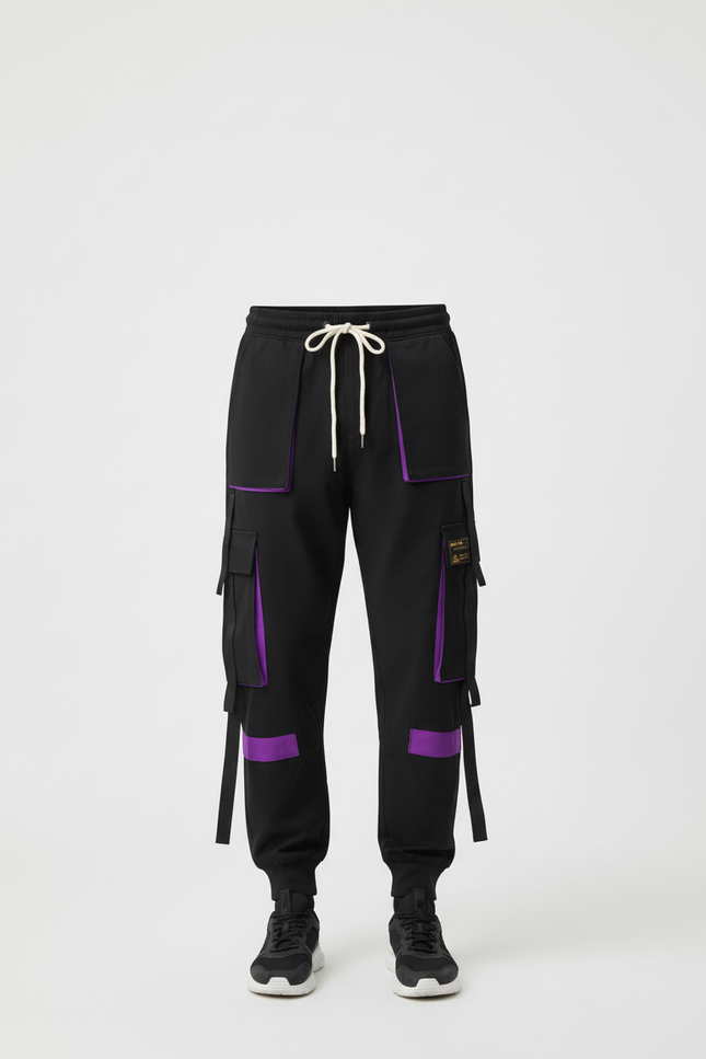 Pantalon Cargo Noir Violet Streetwear Multi-Poches Homme - Polyester - vue 3