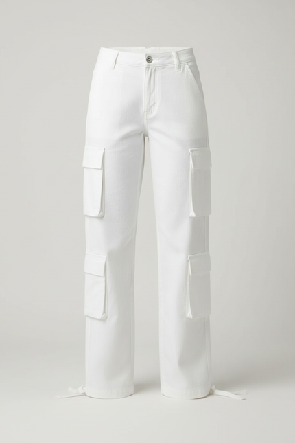 Pantalon Cargo Blanc Ample Multipoches Femme - Jean - vue 3