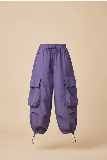 Pantalon Cargo Violet Ample Multipoches Décontracté Fille - Polyester - vue 3
