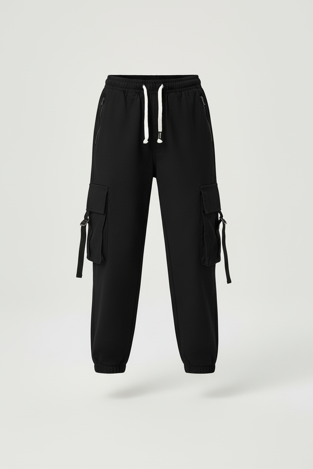 Pantalon Cargo Noir Décontracté Multipoches Enfant Garçon - Polyester - vue 3