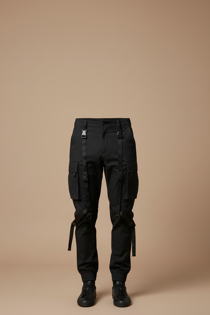 Pantalon Cargo Noir Homme Techwear Rubans Jogger - Polyester - vue 3