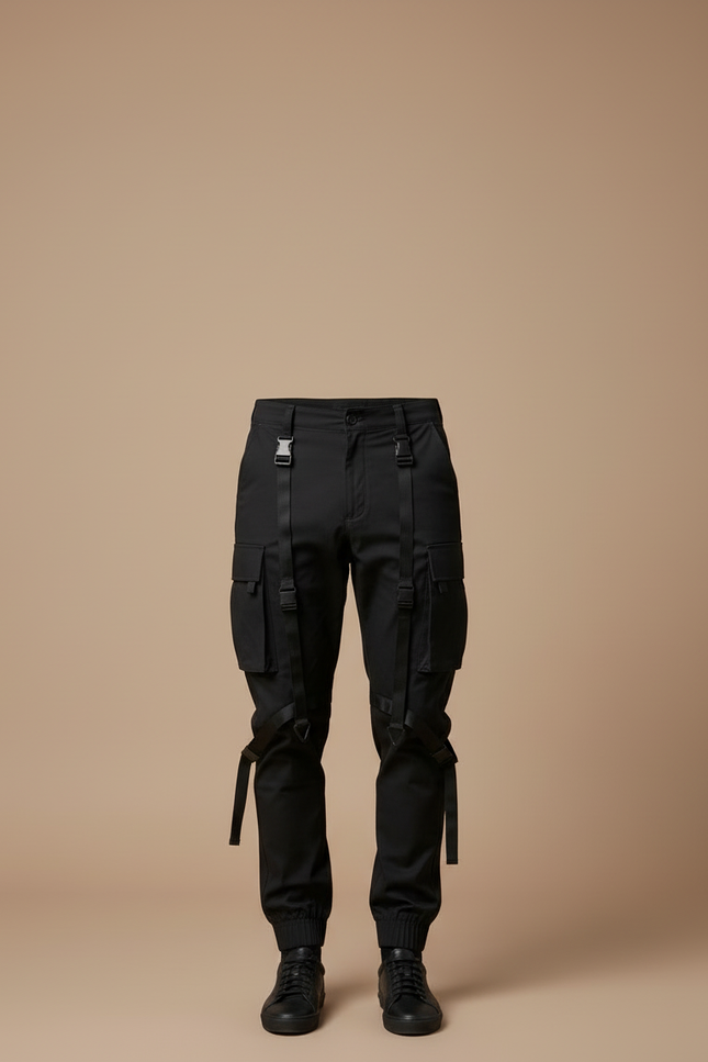 Pantalon Cargo Noir Homme Techwear Rubans Jogger - Polyester - vue 3