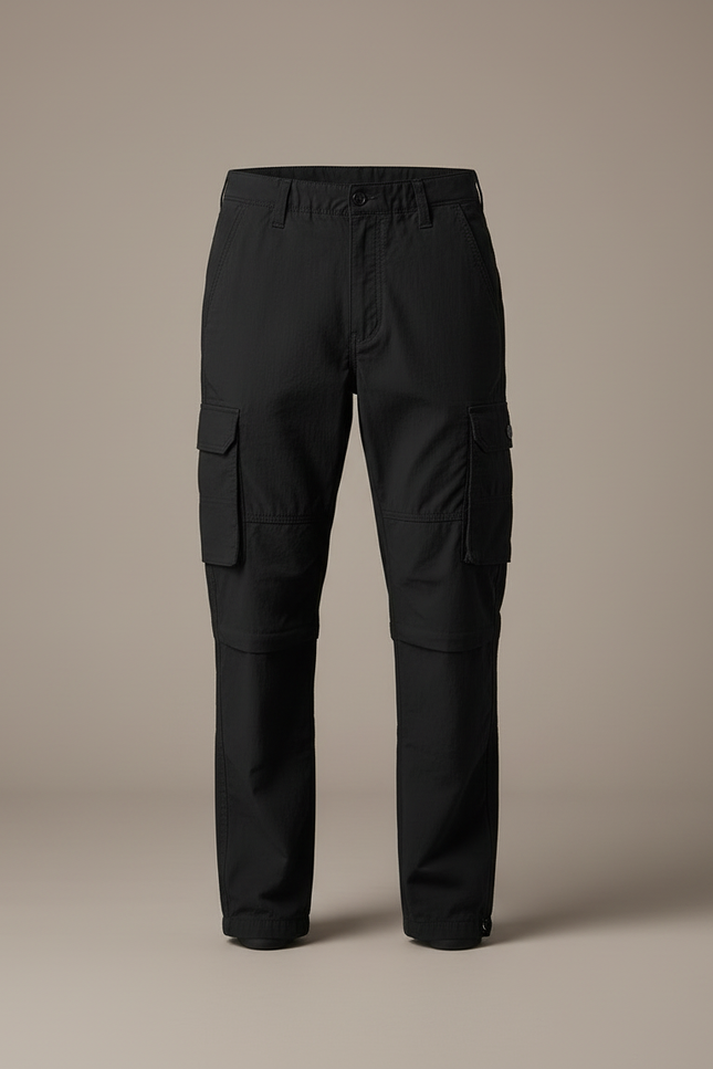 Pantalon Cargo Noir Décontracté Multipoches Zippé Homme - Toile - vue 3