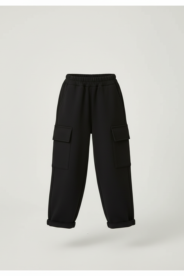 Pantalon Cargo Noir Ample Confortable Enfant - Molleton - vue 3