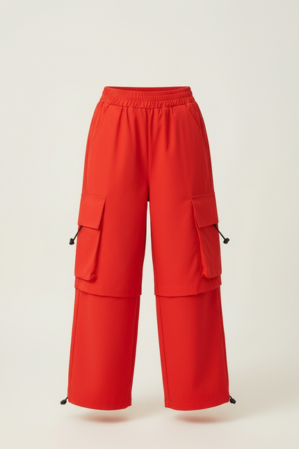 Pantalon Cargo Rouge Ample Fille Streetwear Poches - Polyester - vue 3
