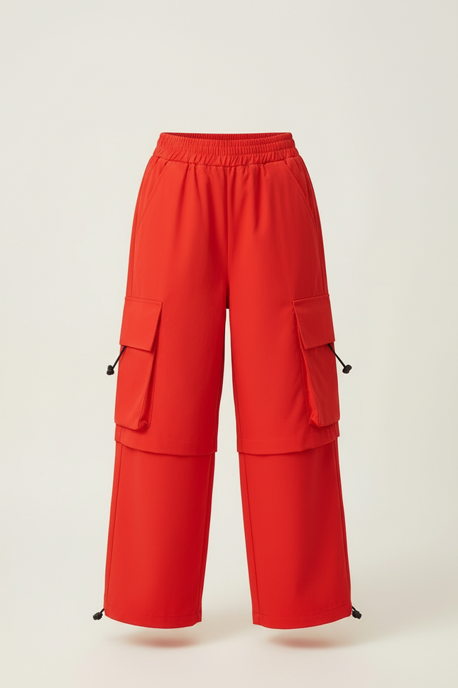 Pantalon Cargo Rouge Ample Fille Streetwear Poches - Polyester - vue 3