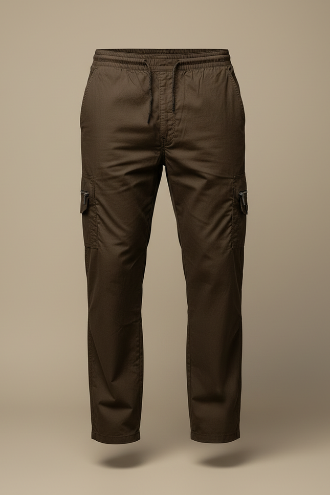 Pantalon Cargo Marron Droit Décontracté Multipoches Homme - Toile - vue 3