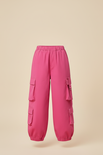 Pantalon Cargo Fuchsia Ample Poches Fille - Rose Coton - vue 3