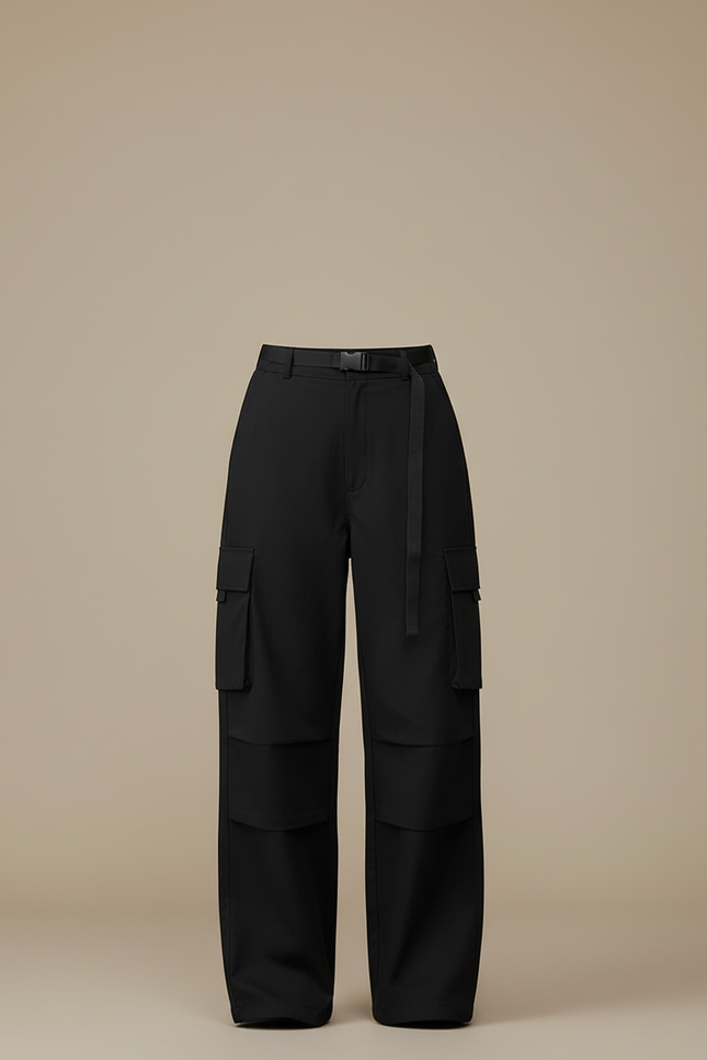 Pantalon Cargo Noir Ample Multipoches Ceinturé Femme - Polyester - vue 3