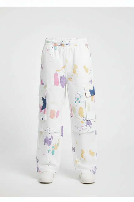 Pantalon Cargo Blanc Imprimé Peinture Étoiles Ample Enfant - vue 3