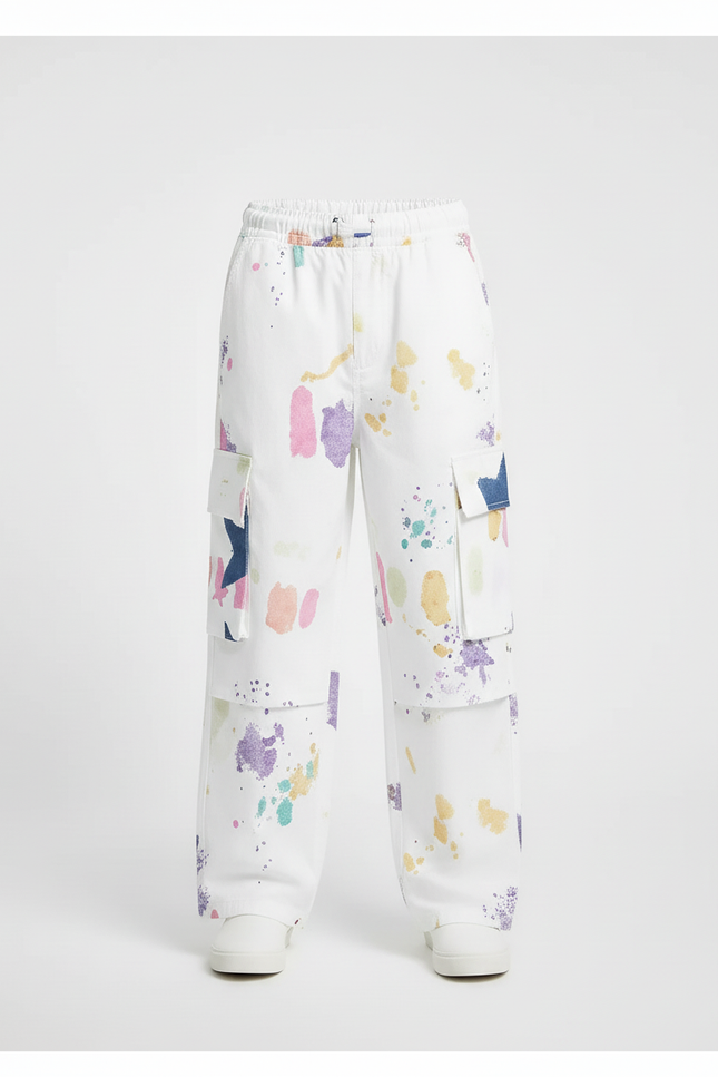 Pantalon Cargo Blanc Imprimé Peinture Étoiles Ample Enfant - vue 3