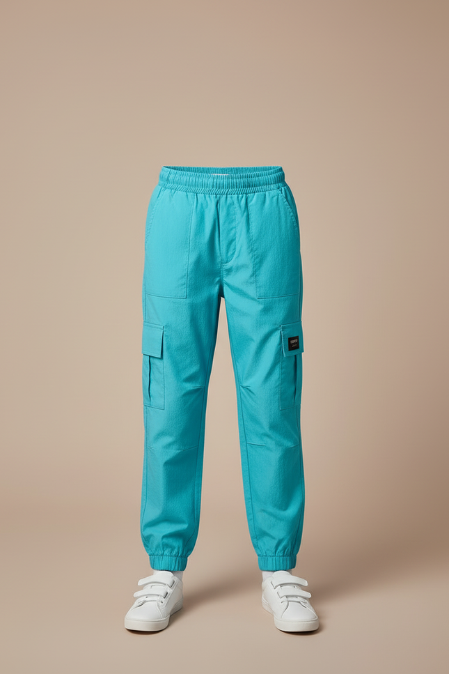 Pantalon Cargo Turquoise Ample Garçon Streetwear - Bleu Polyester - vue 3