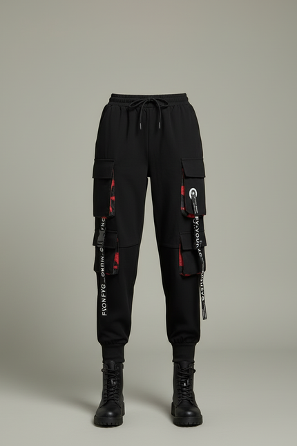 Pantalon Cargo Noir Streetwear Poches Multiples Femme - Molleton - vue 3