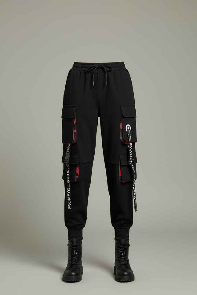 Pantalon Cargo Noir Streetwear Poches Multiples Femme - Molleton - vue 3