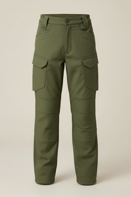Pantalon Cargo Vert Militaire Enfant Multipoches Résistant - Kaki Toile - vue 3