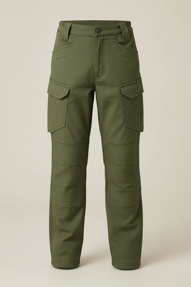 Pantalon Cargo Vert Militaire Enfant Multipoches Résistant - Kaki Toile - vue 3