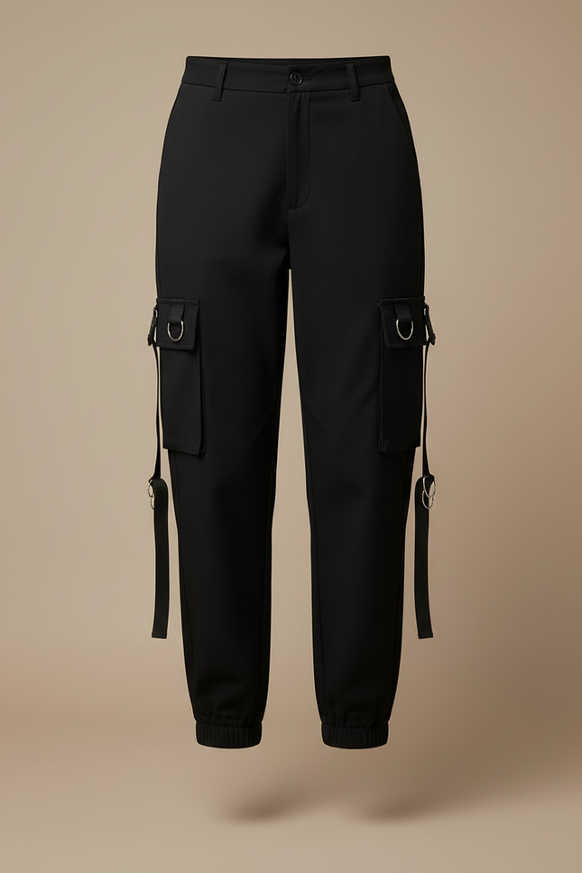 Pantalon Cargo Noir Fluide Multipoches Streetwear Femme - Gabardine - vue 3
