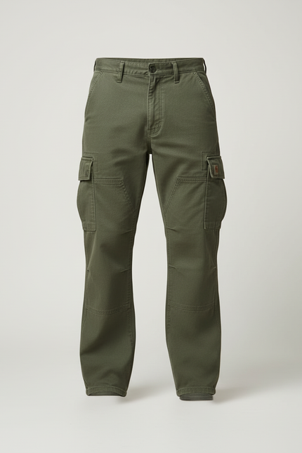 Pantalon Cargo Vert Militaire Ample Multipoches Coton - Kaki - vue 3