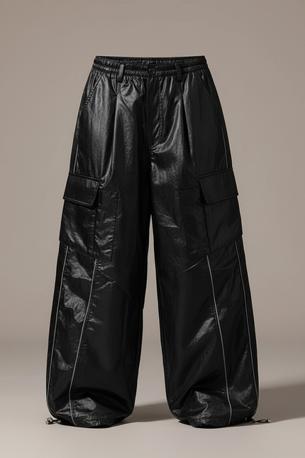 Pantalon Cargo Noir Ample Brillant Réfléchissant Enfant - Polyester - vue 3