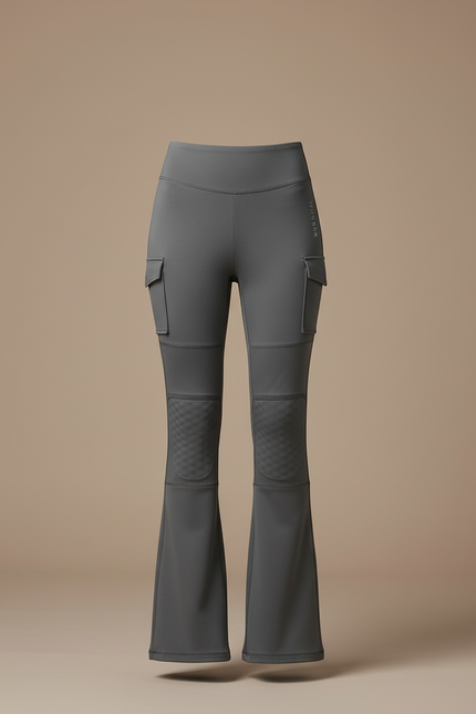 Pantalon Cargo Gris Évasé Femme Taille Haute - Maille - vue 3