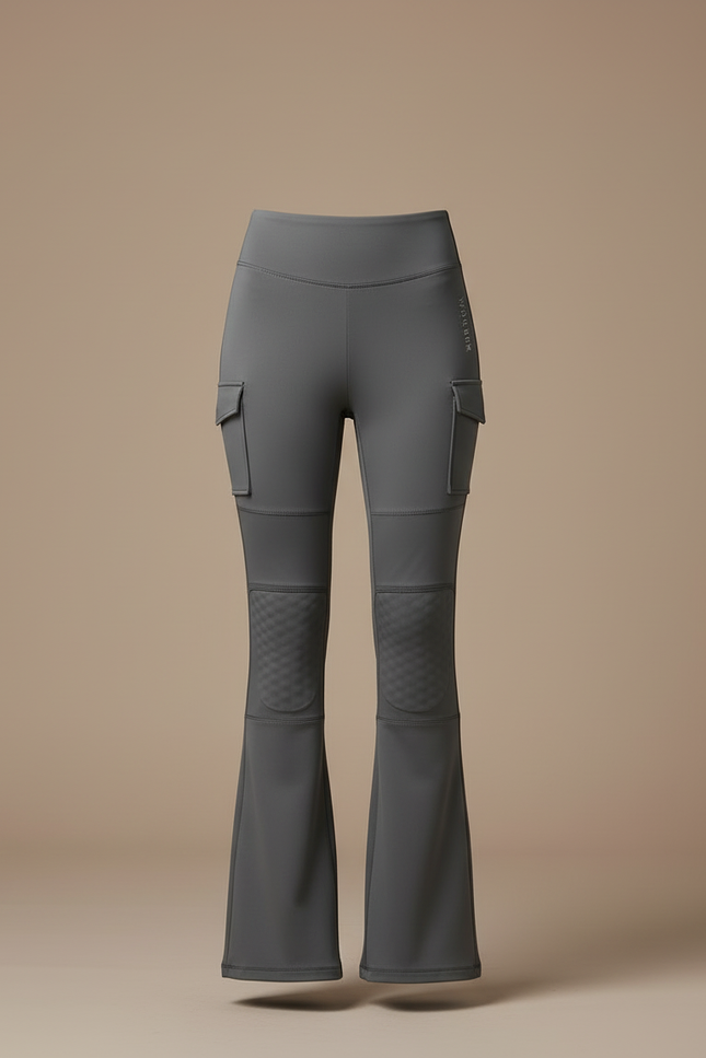 Pantalon Cargo Gris Évasé Femme Taille Haute - Maille - vue 3