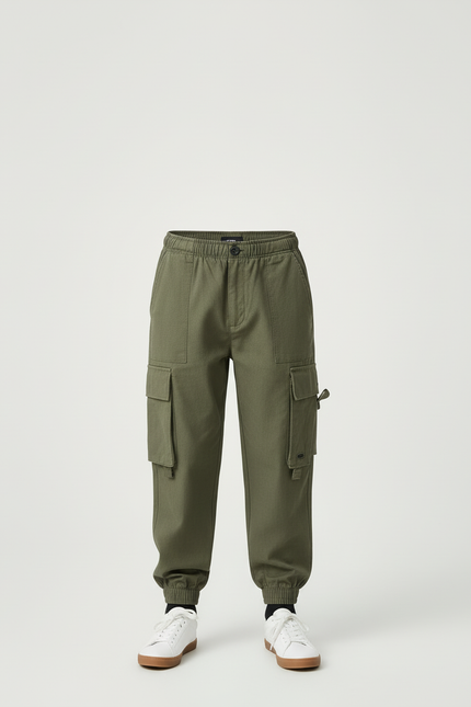 Pantalon Cargo Vert Kaki Coton Multipoches Garçon - vue 3