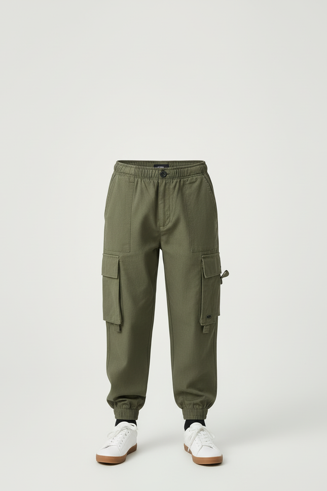 Pantalon Cargo Vert Kaki Coton Multipoches Garçon - vue 3