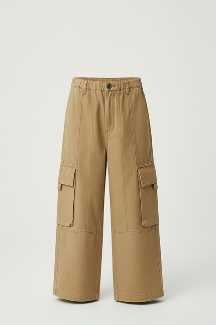 Pantalon Cargo Enfant Ample Coton Kaki Poches - Toile - vue 3