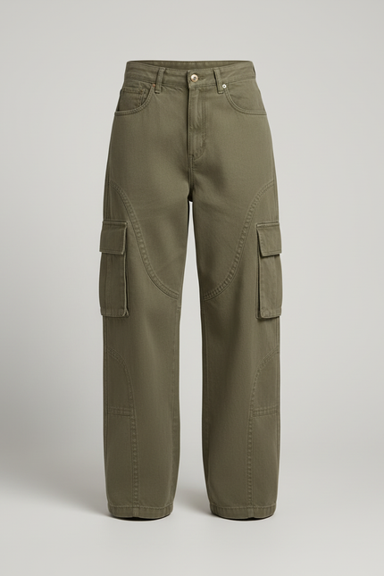 Pantalon Cargo Vert Ample Femme Denim Vintage - Kaki Jean - vue 3