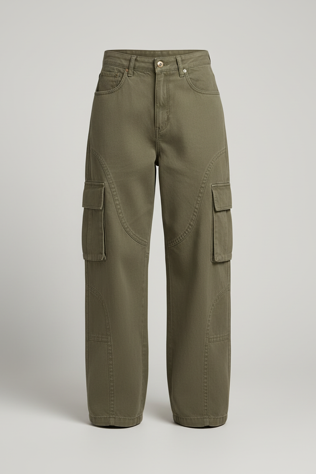Pantalon Cargo Vert Ample Femme Denim Vintage - Kaki Jean - vue 3