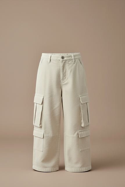 Pantalon Cargo Garçon Écru Baggy - Beige Toile - vue 3