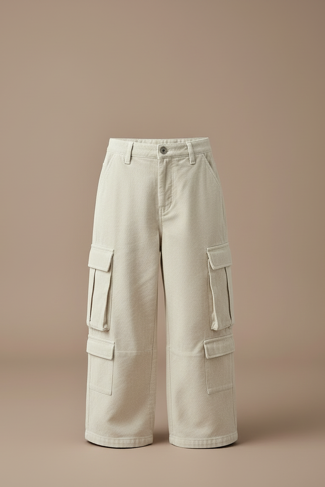 Pantalon Cargo Garçon Écru Baggy - Beige Toile - vue 3
