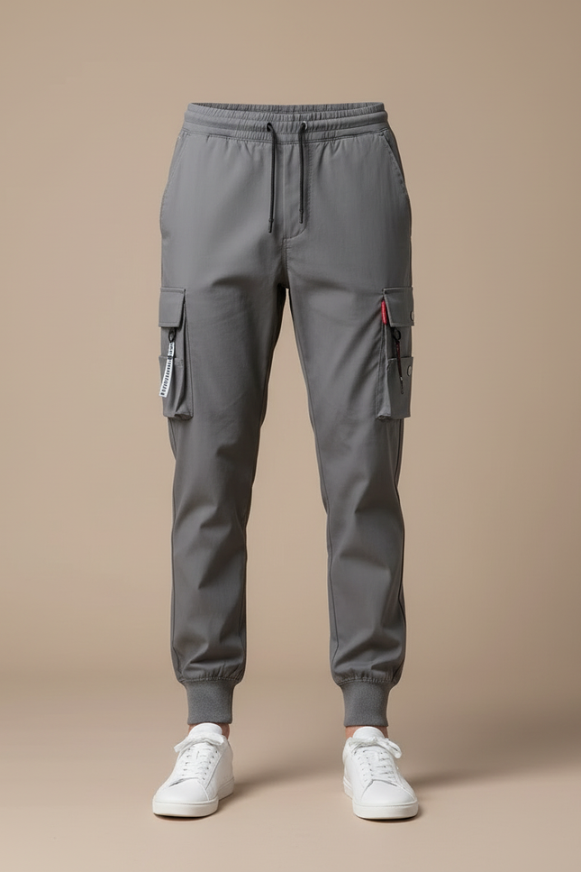 Pantalon Cargo Gris Multi-Poches Jogger Cordon Homme - Polyester - vue 3