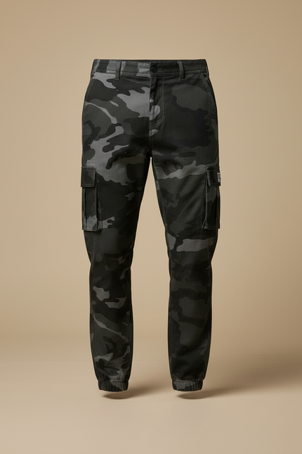 Pantalon Cargo Camouflage Gris Noir Homme Jogger - Imprimé Gabardine - vue 3