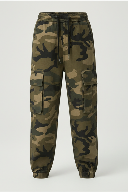Pantalon Cargo Camouflage Ample Sportif Enfant - Kaki Toile - vue 3