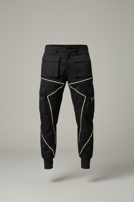 Pantalon Cargo Noir Réfléchissant Jogger Multipoches Homme - Polyester - vue 3