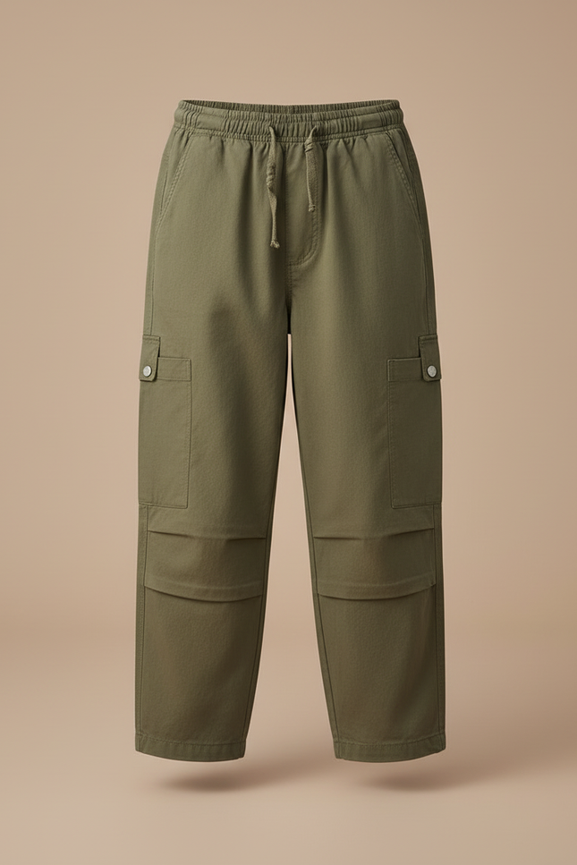 Pantalon Cargo Kaki Ample Décontracté Enfant Multipoches - Toile - vue 3