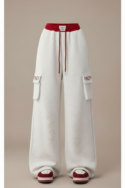Pantalon Cargo Gris Clair Ample Cordon Fluide - Molleton - vue 3