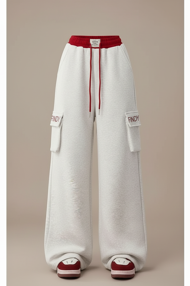 Pantalon Cargo Gris Clair Ample Cordon Fluide - Molleton - vue 3