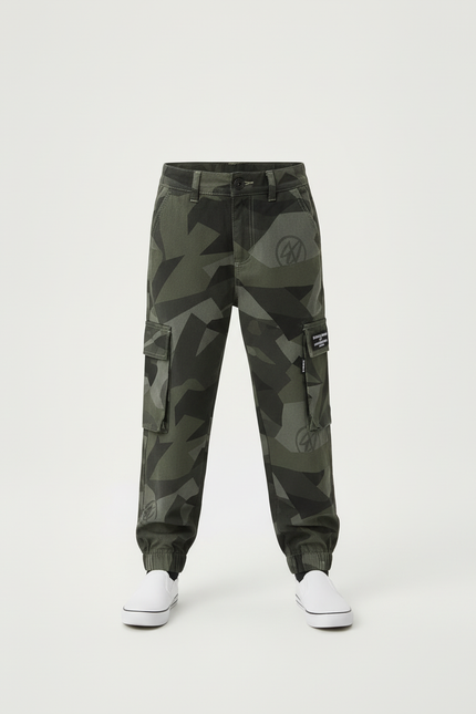 Pantalon Cargo Camouflage Vert Jogger Enfant Multipoches - Toile - vue 3