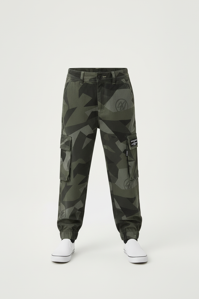 Pantalon Cargo Camouflage Vert Jogger Enfant Multipoches - Toile - vue 3