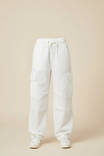Pantalon Cargo Blanc Ample Décontracté Fille Coton - vue 3