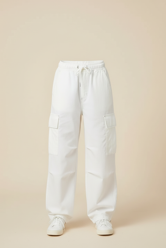 Pantalon Cargo Blanc Ample Décontracté Fille Coton - vue 3
