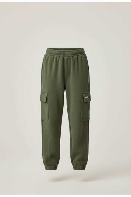 Pantalon Cargo Vert Molletonné Ample Enfant Décontracté - Kaki - vue 3