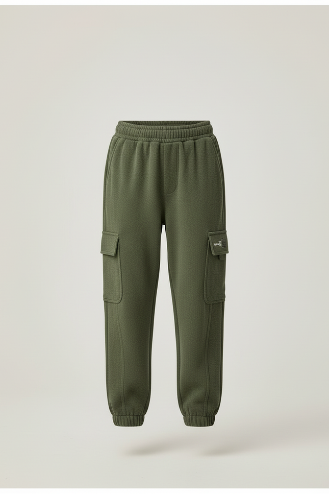 Pantalon Cargo Vert Molletonné Ample Enfant Décontracté - Kaki - vue 3