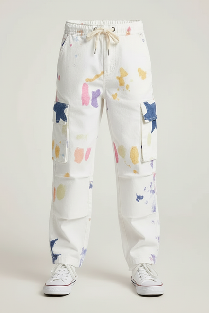 Pantalon Cargo Blanc Imprimé Coloré Étoiles Garçon Décontracté - Multicolore - vue 3