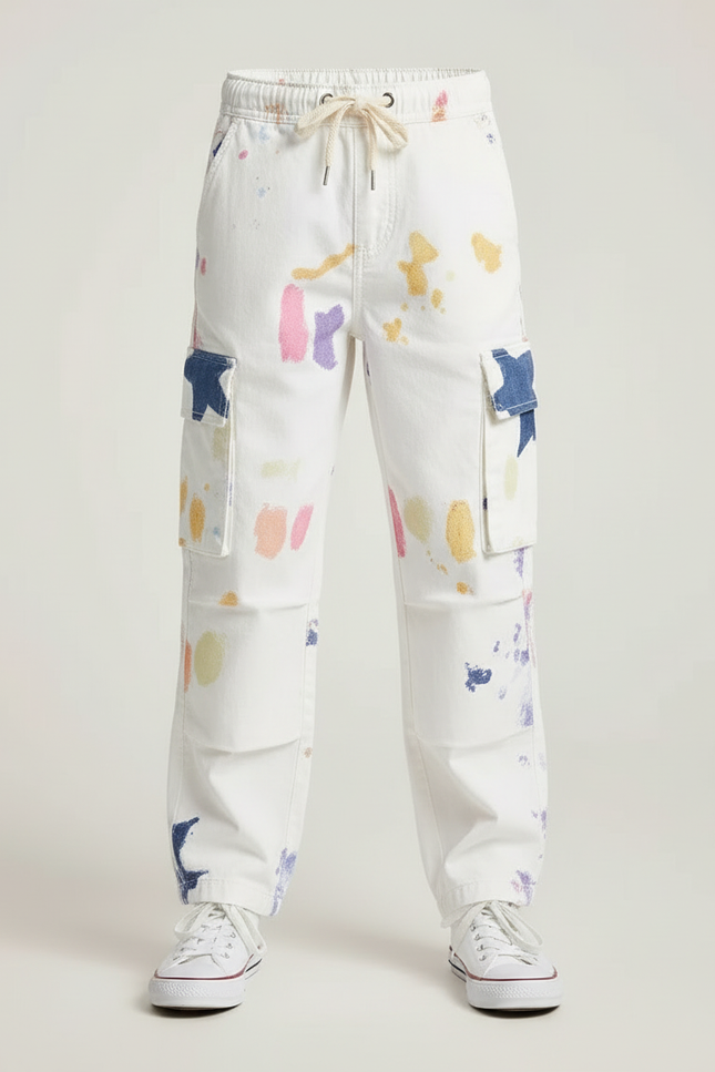 Pantalon Cargo Blanc Imprimé Coloré Étoiles Garçon Décontracté - Multicolore - vue 3