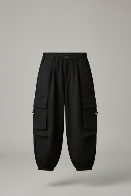 Pantalon Cargo Noir Ample Garçon Décontracté Molletonné - vue 3
